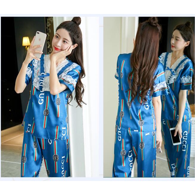 Bộ Đồ Ngủ Tay Ngắn Chất Lụa Satin Thời Trang Hàn Quốc Cho Nữ Size M-3XL