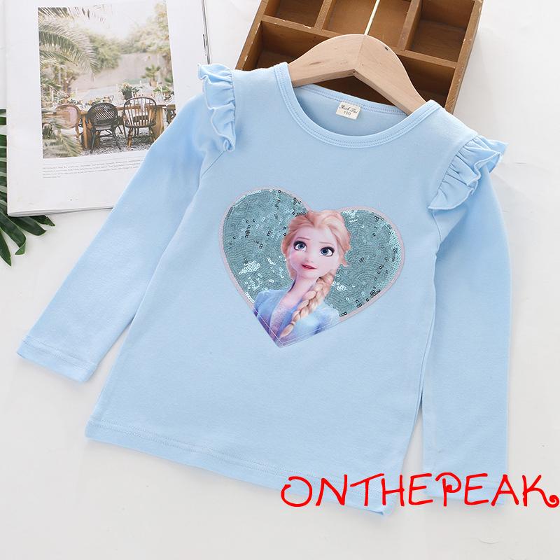 Áo thun tay dài cổ tròn họa tiết trái tim đính sequin lấp lánh thời trang cho bé gái