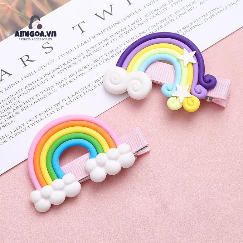 Kẹp Tóc Đất Sét Mềm Họa Tiết Cầu Vồng Dễ Thương Cho Trẻ Em