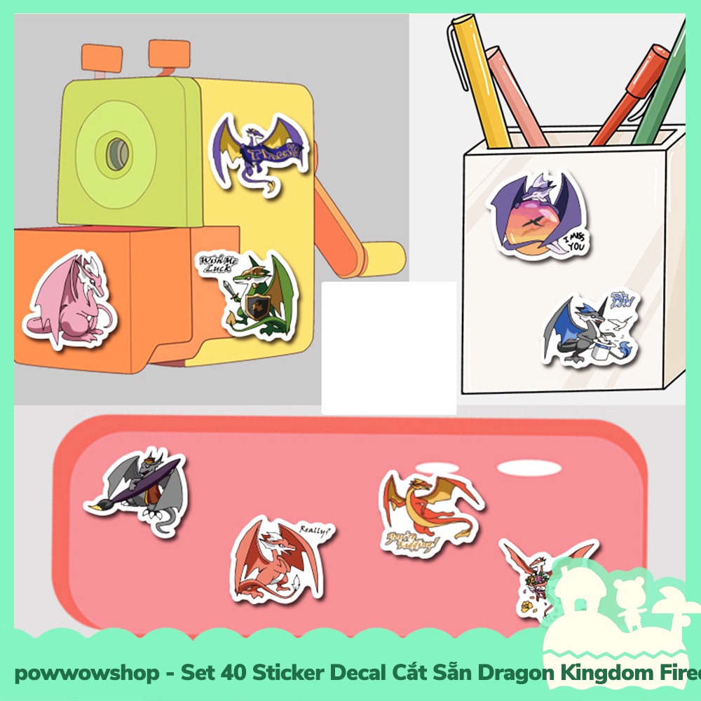 [Sẵn VN - Hỏa Tốc] Set 40 Sticker Mini Decal Dán Trang Trí Vật Dụng Mẫu Vùng Đất Rồng Dragon Island Kingdom
