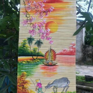 Mành tre (mẹt tre) vẽ tranh làng quê