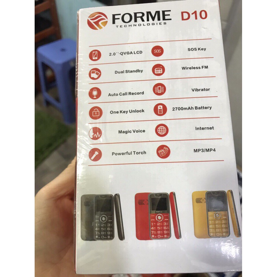 Điện thoại Forme D10 2 sim dành cho người già phím to loa to Bảo hành 12 tháng - Hàng chính hãng