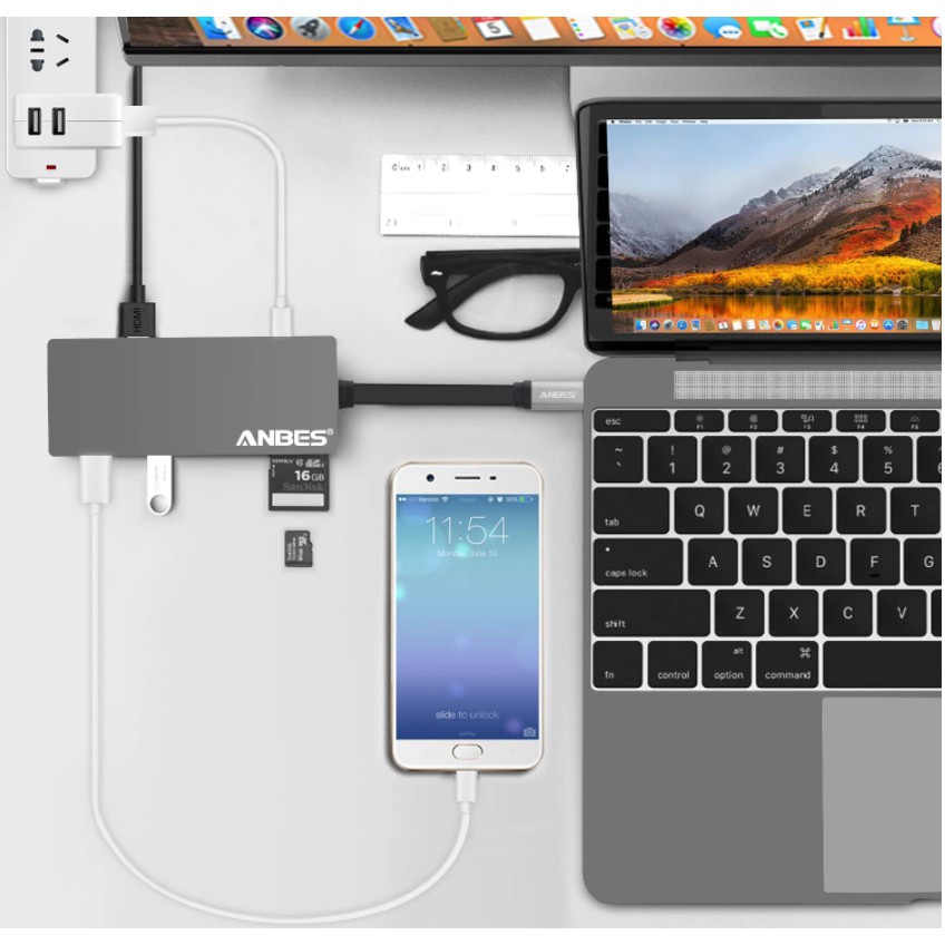 Hub USB Type-C ANBES - 6 chức năng trong 1