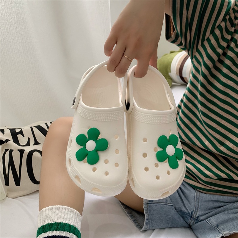 Dép Sandal Đế Dày Đục Lỗ Họa Tiết Hoa Hoạt Hình Dễ Thương Thời Trang Mùa Hè Cho Nữ