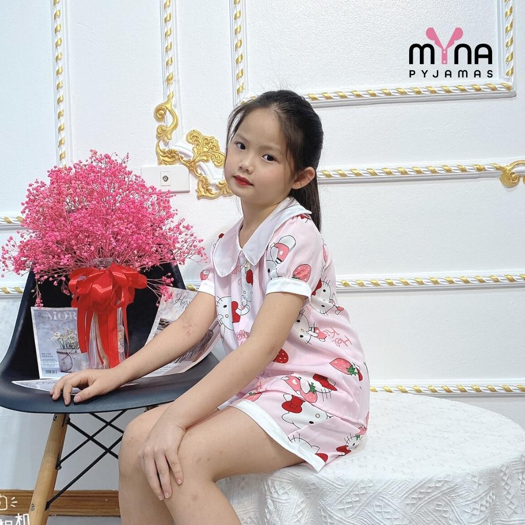 Bộ pyjama đùi bé gái cổ sen, chất lụa mango mềm mát - Myna Pyjamas