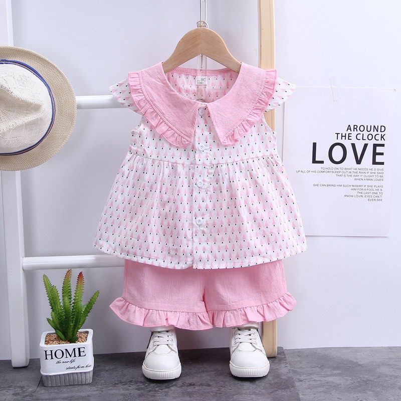 Set Bộ Bé Gái Mùa Hè Cộc Tay, Cổ Bèo