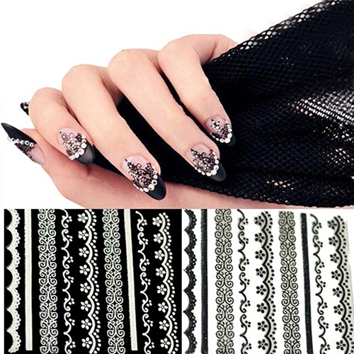 Set 30 Tấm Sticker Ren 3D Màu Trắng Đen Dán Trang Trí Móng Nghệ Thuật DIY