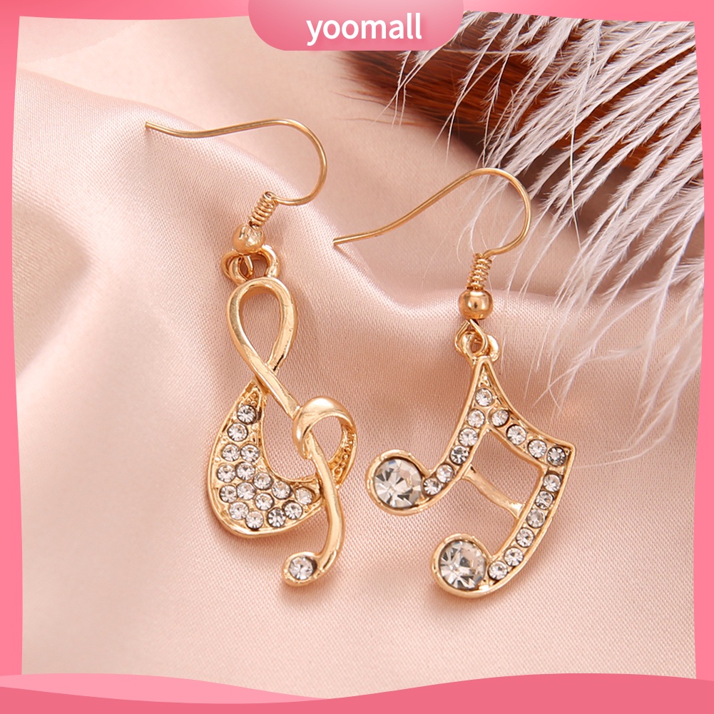 Hoa Tai Dáng Dài Hình Nốt Nhạc Đính Đá Cho Nữ