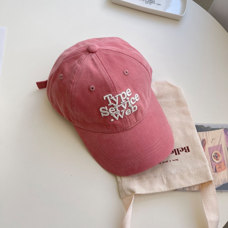 Mũ lưỡi trai thêu chữ màu hồng hoa anh đào phong cách Hàn Quốc cho nữ