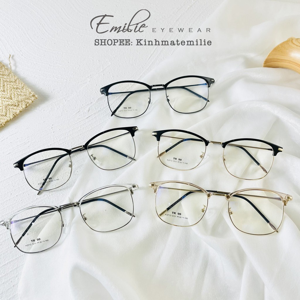 Gọng kính vuông clubmaster nam nữ Emilie eyewear phụ kiện thời trang 2713