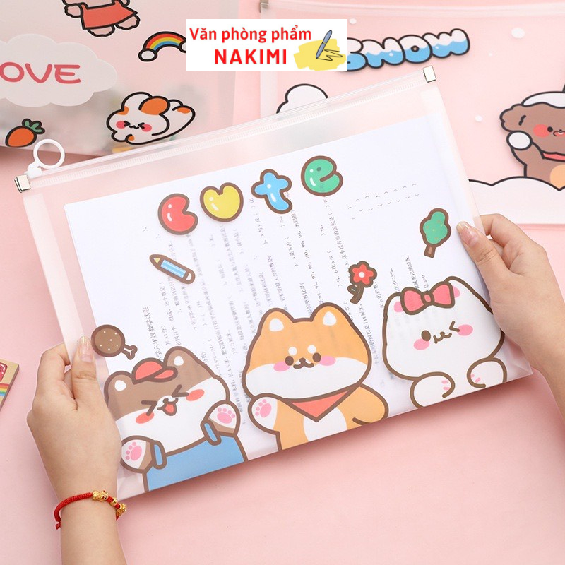 Túi đựng tài liệu A4, hồ sơ giấy tờ có khoá kéo nhiều hình dễ thương, túi đựng bài kiểm tra cute đồ dùng học tập VPP TU2