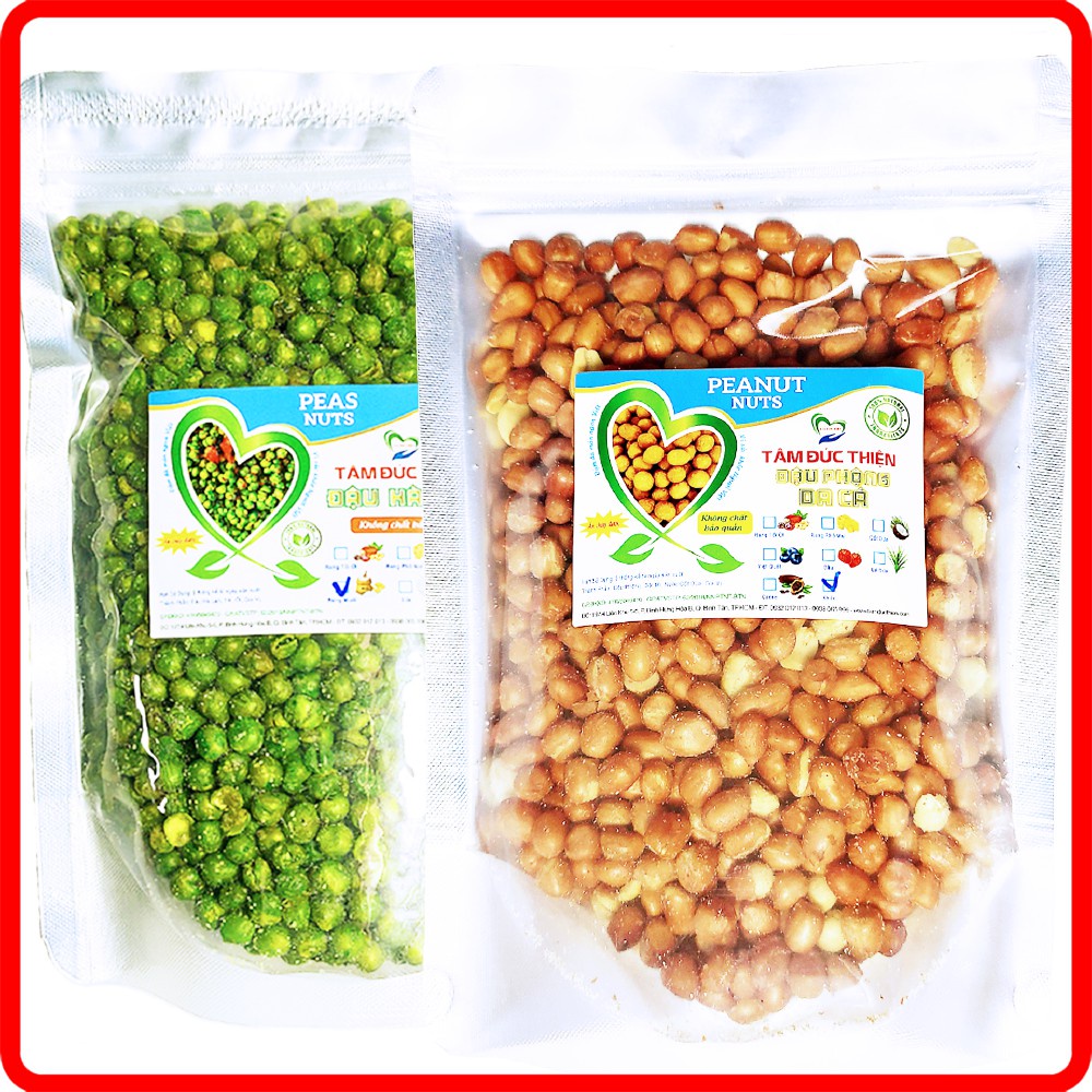 Combo 1KG: Đậu Phộng Rang Muối và Hà Lan Rang Muối Tâm Đức Thiện (2 Túi x 500GR)
