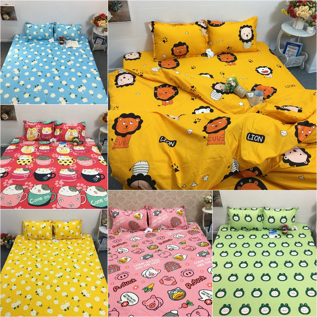 Set 1 ga kèm 2 vỏ gối chất poly cotton kích thước 1m6x2m hoặc 1m8x2m độ dày đệm 10cm