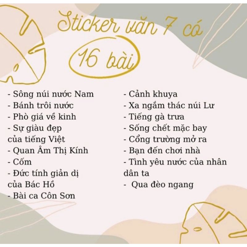 Sticker văn học lớp 7( cả năm)