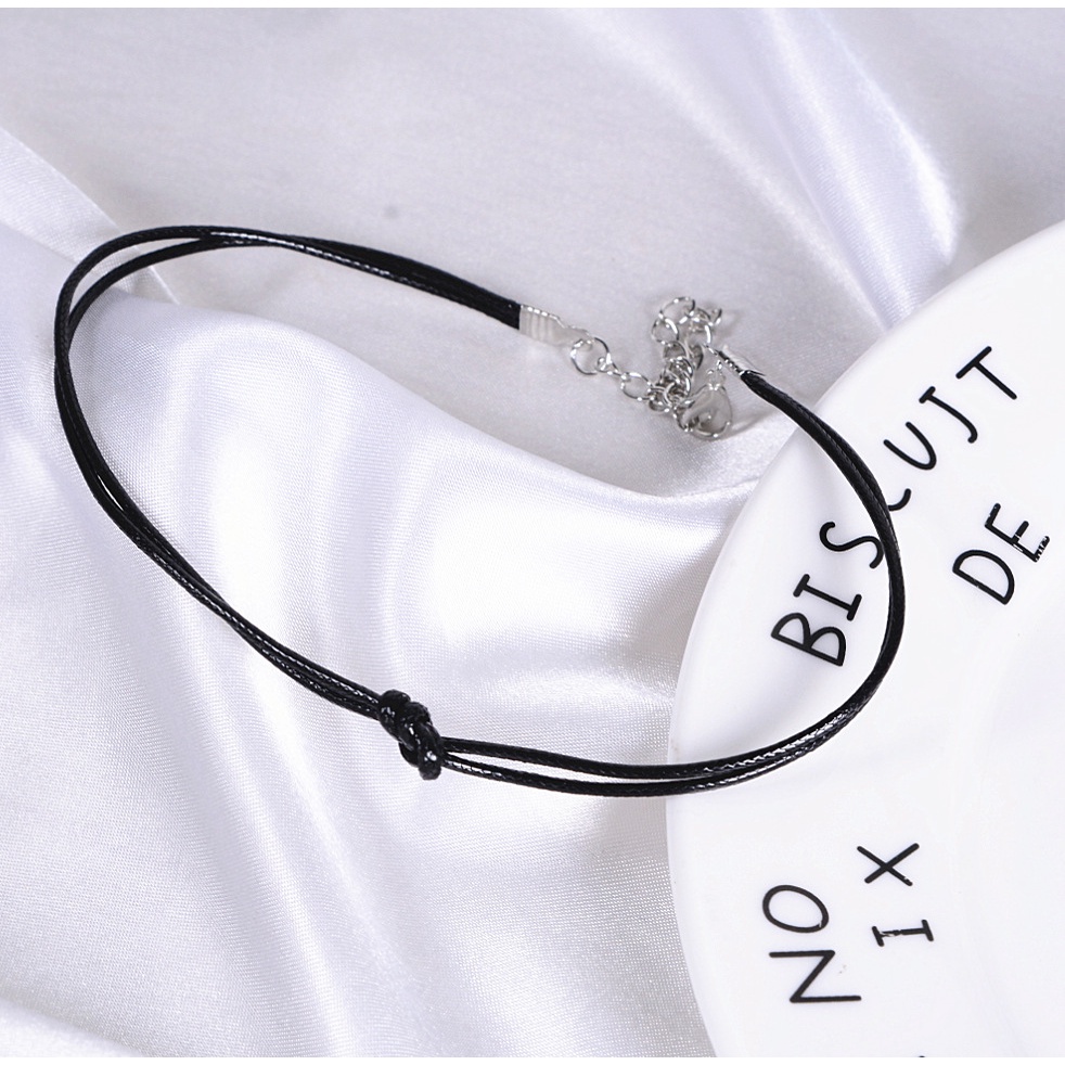 Vòng Cổ Choker Dây Da Thắt Nút Màu Đen Tối Giản Phong Cách Tối Giản Phong Cách Hàn Quốc