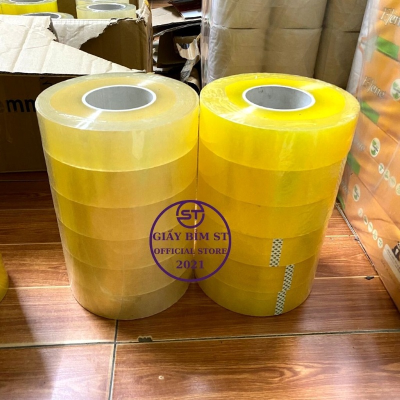Băng dính đóng hàng 1kg lõi mỏng 3mm (Combo 6 cuộn) màu vàng trong, trắng trong.