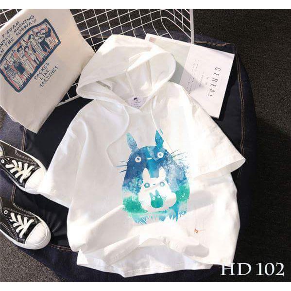 Áo thun HOODIE UNISEX TAY LỠ CÓ NÓN họa tiết Totoro