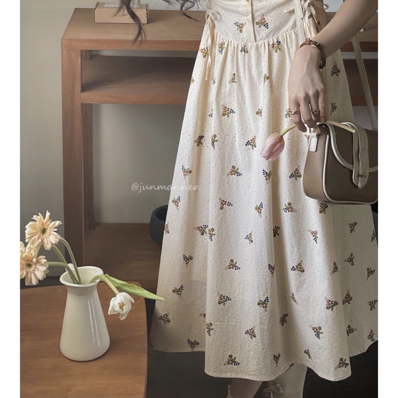 Đầm Hoa Tay Phồng Cổ Vuông Thiết Kế Mới Thời Trang Mùa Hè Theo Phong Cách Pháp Cho Nữ