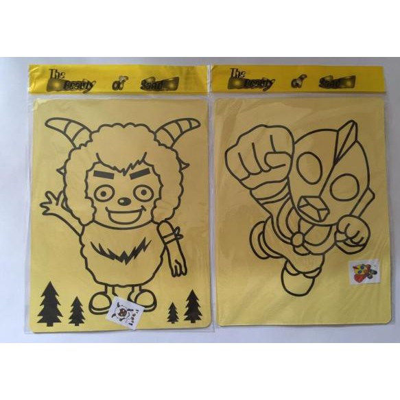 Tranh cát nền vàng A4 có sẵn 9 túi cát màu