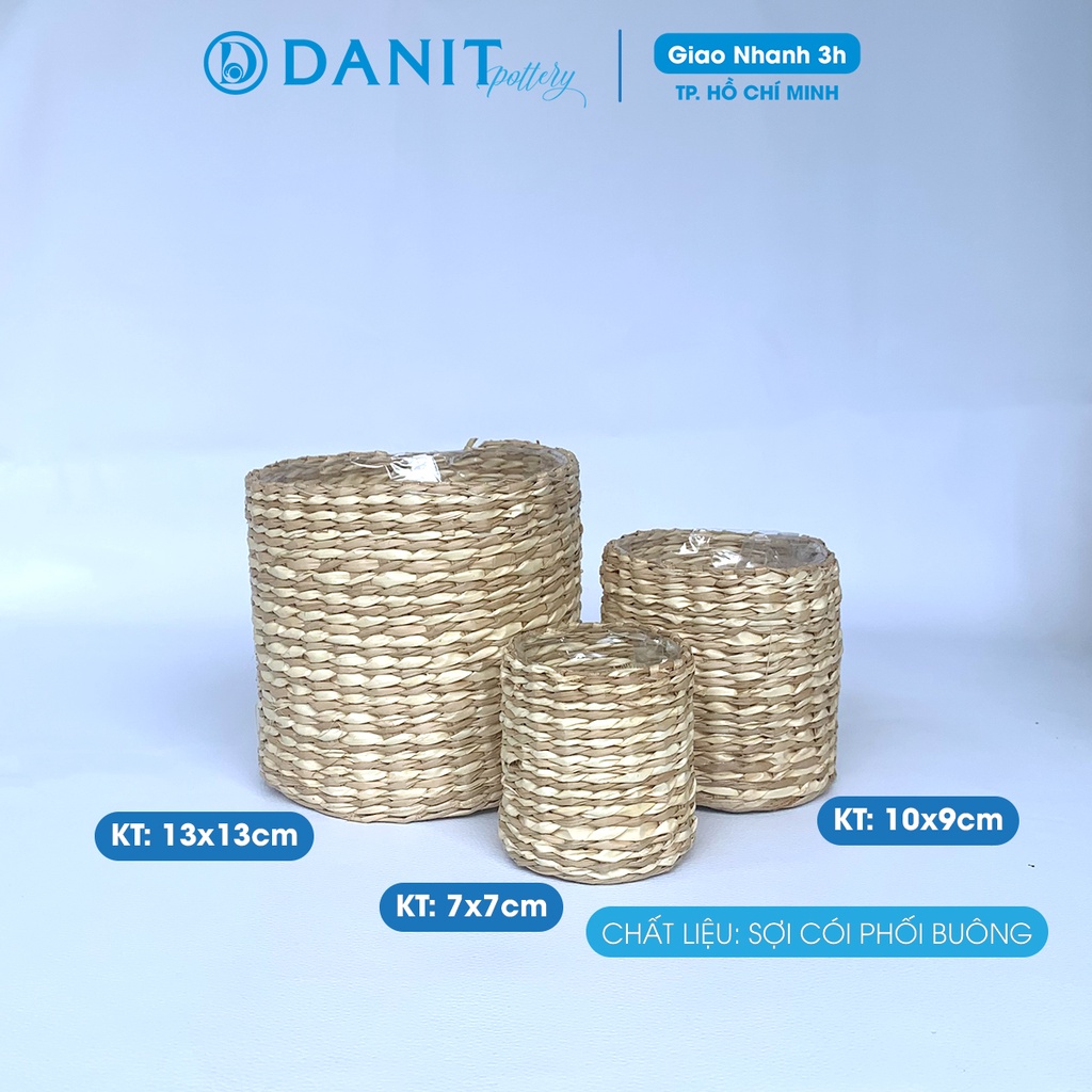 Giỏ cói tự nhiên 7cm, 10cm, 13cm - giỏ cắm hoa giả, decor trang trí Danit Pottery