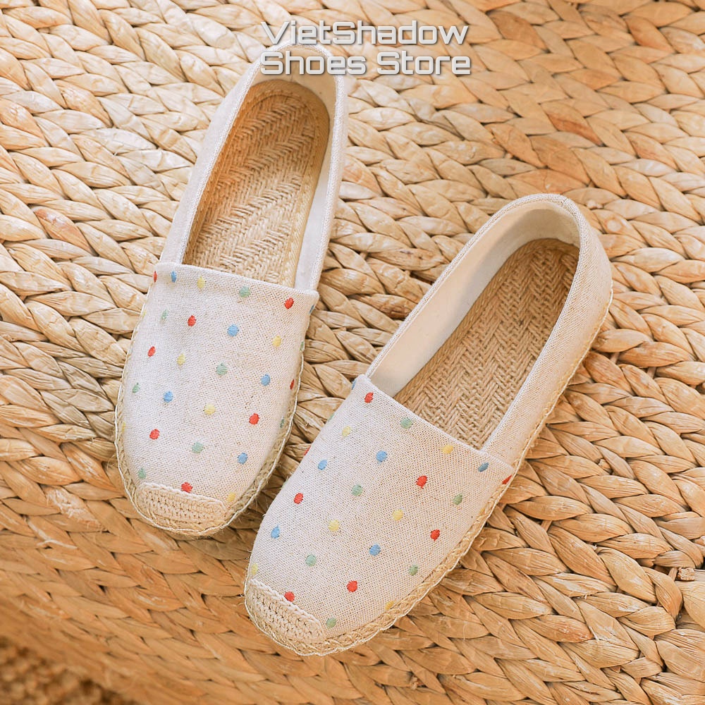 Slip on giày lười vải nữ thêu chất liệu vải bố 3 màu đen, xám và khaki - Mã X-20