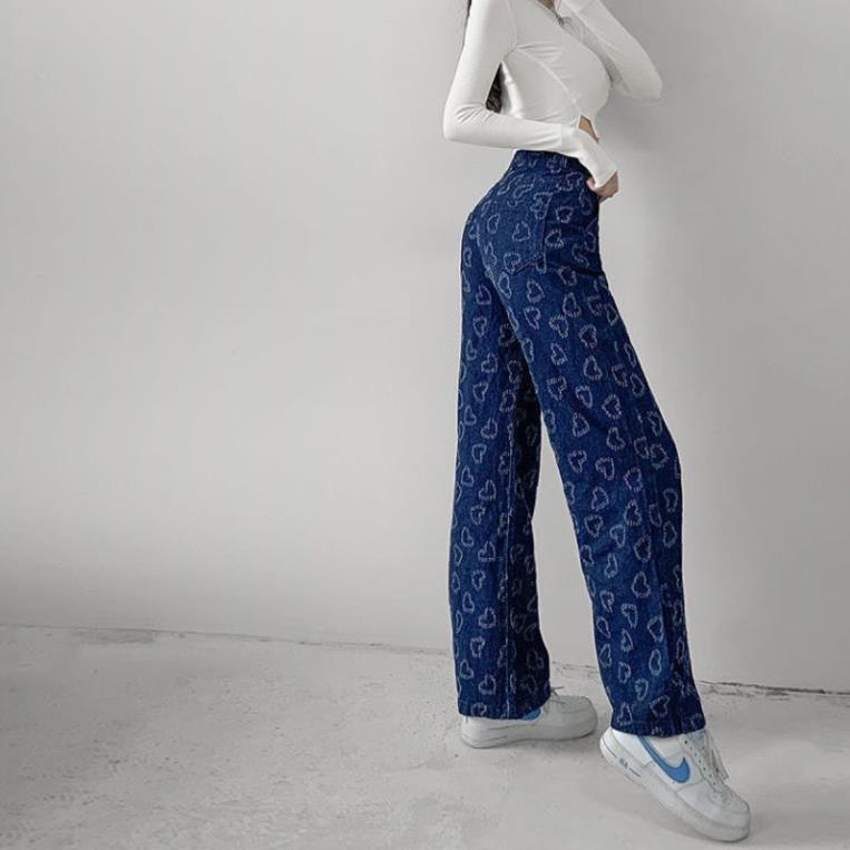 NEW ARRIVALS FREESHIP QUẦN JEAN DEMIN CẠP CAO XƯỚC HOẠ TIẾT TRÁI TIM