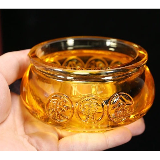 Hũ đựng Vàng Thần Tài Pha Lê (Cỡ Trung 8cm ) - Tụ Bảo Bồn Lưu Ly, Chiêu Lộc Tụ Tài, Vật Phẩm Phong Thủy Bày Ban Thần Tài