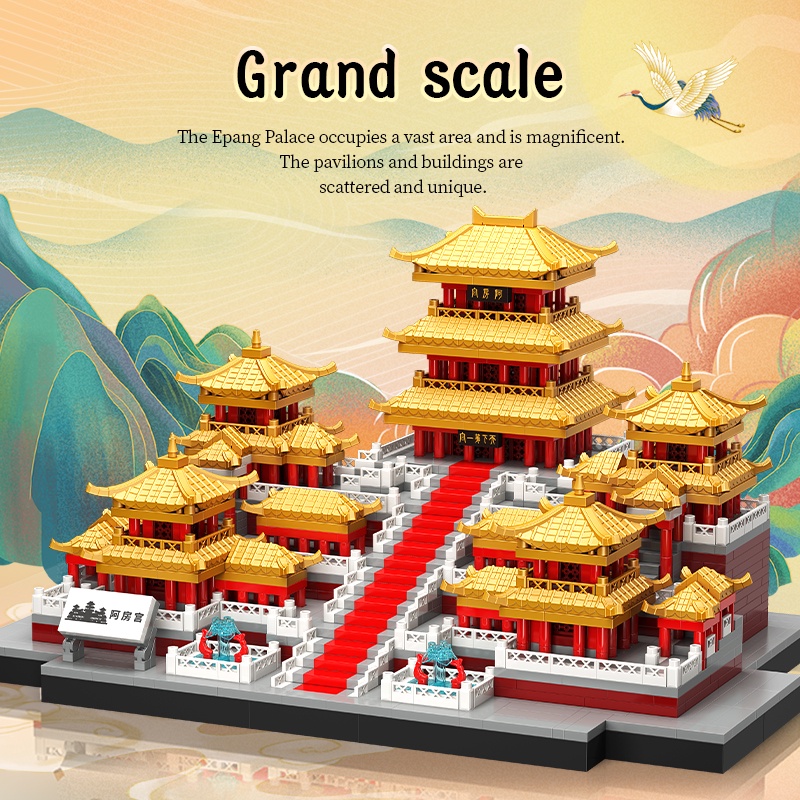 MY92039-Hạt kim cương siêu nhỏ-Cung điện Afang-Dòng mô hình tòa nhà cổ đại-Đồ chơi giáo dục-Đồ chơi khối xây dựng