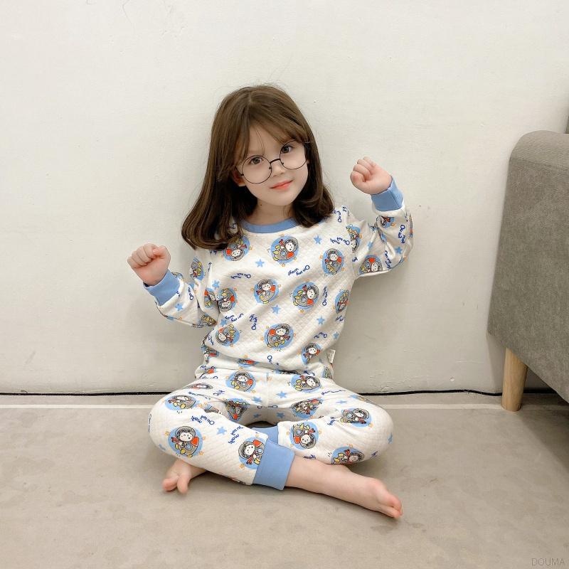 Bộ đồ ngủ 2 món vải cotton in hoạt hình kiểu Hàn Quốc dễ thương cho bé