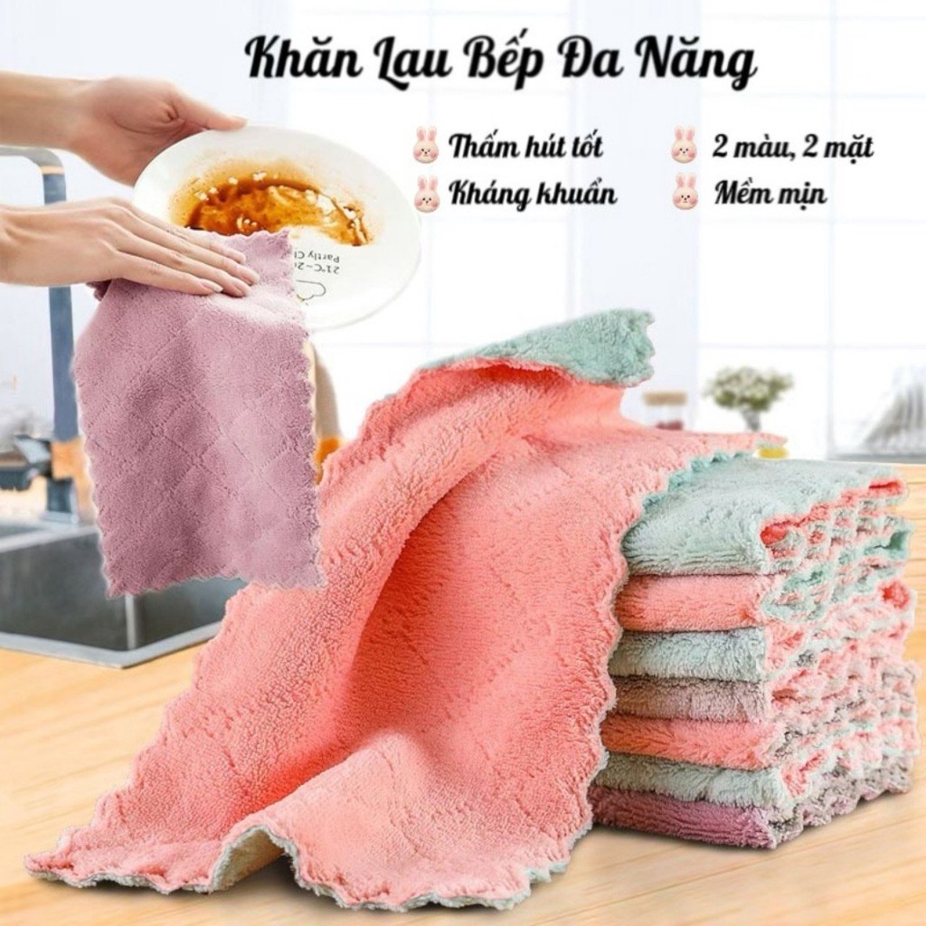 Combo 10 Khăn Lau 2 Mặt Đa Năng Siêu Thấm Hút 22x14cm