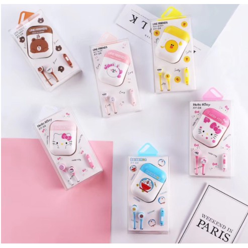 Tai nghe doremon vịt sally gấu brown thỏ cony kèm hộp tai nghe xy-04 tai nghe cute tai nghe dễ thương
