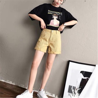 Quần short Kaki cạp cao ống rộng, quần short sắn gấu phong cách_C1