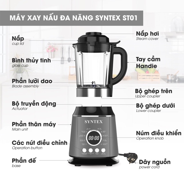 Máy Xay Nấu Đa Năng SYNTEX, dung tích 2l, công suất 800w, bảo hành 24 tháng