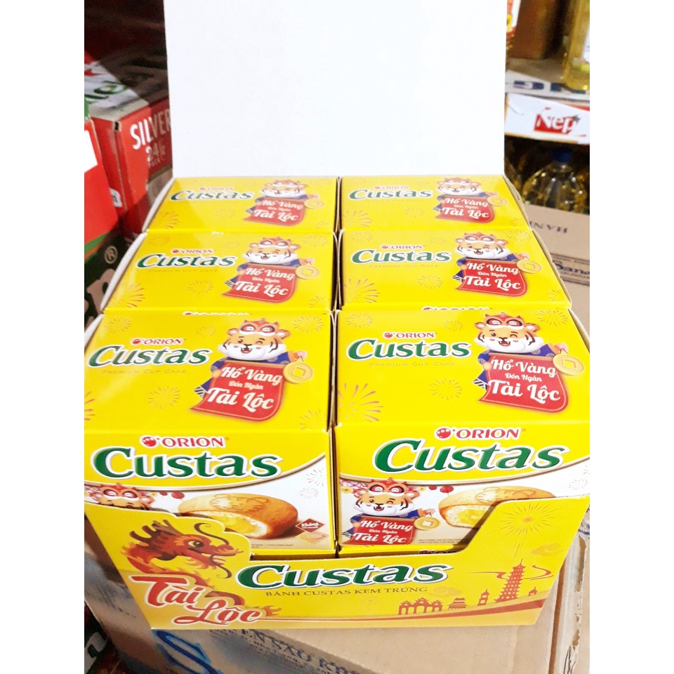 Bánh Custas Orion Nhân Kem Trứng - Nhân Cốm Cao Cấp Khay 12 Hộp Nhỏ