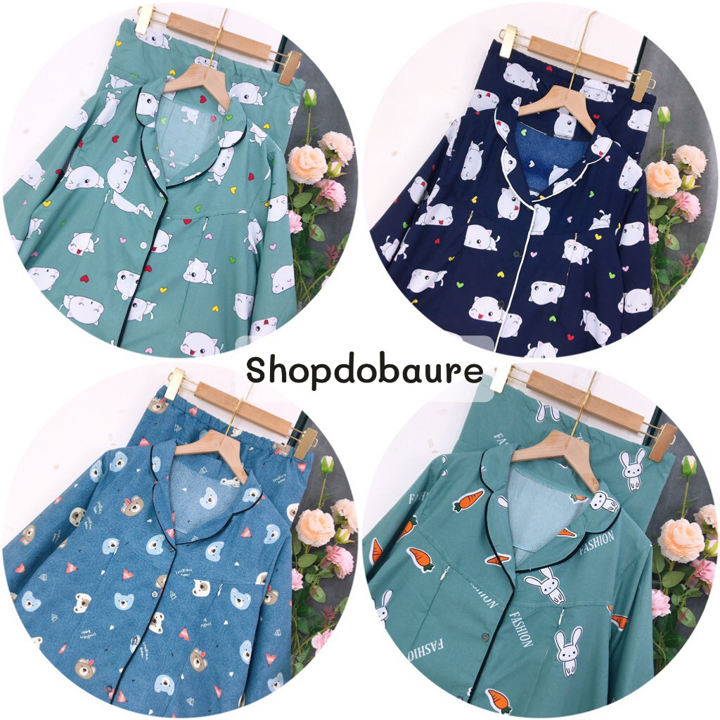 Bộ Pijama bầu và cho con bú sau sinh Dài Tay chất kate thái