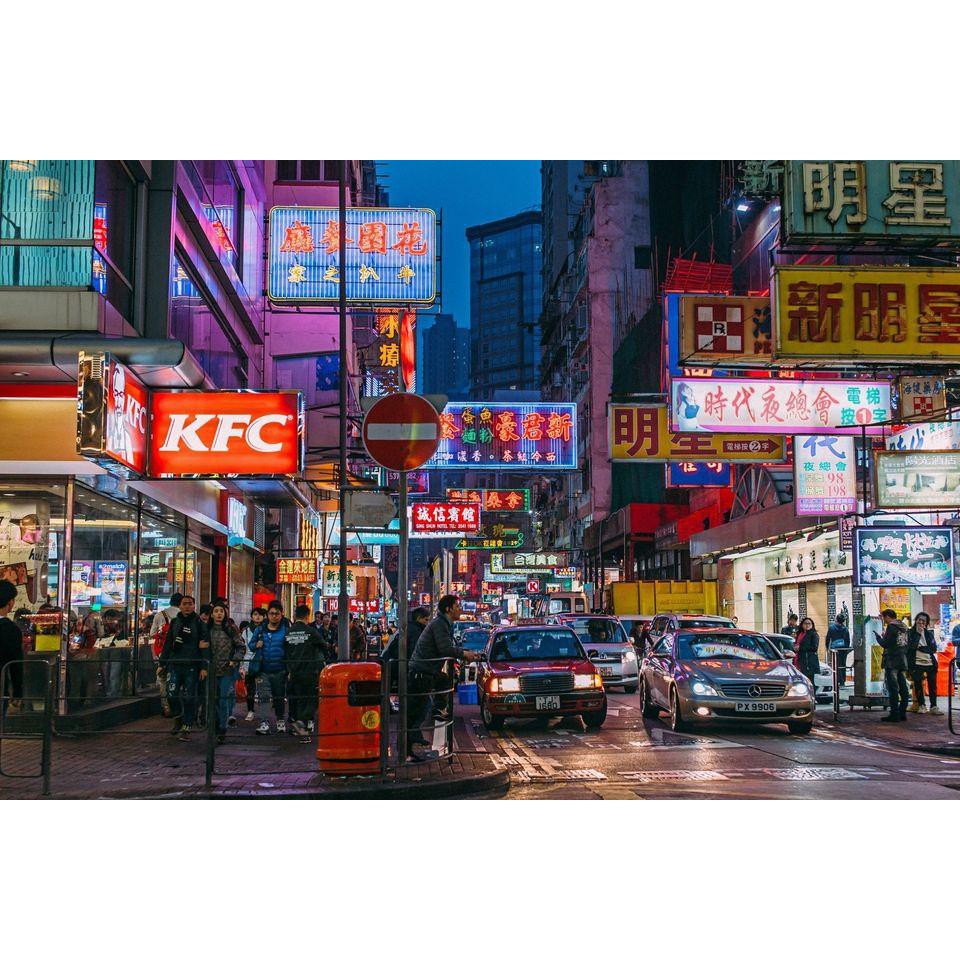 Tranh lụa 3d Hồng Kông Đường Phố Kích Thước 1,5m x 2m HKĐP02