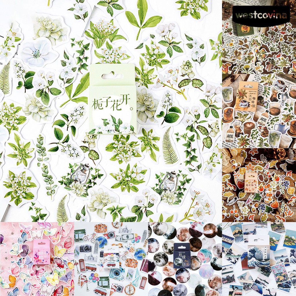 Set 46 miếng dán trang trí tập ảnh/nhật ký tự dính DIY