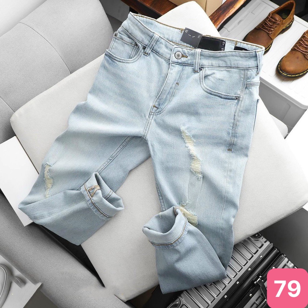 Quần jean nam xanh nhạt rách gối chất bò cao cấp co dãn 4 chiều, quần rin nam đẹp HADO005 NHIỀU MẪU MỚI