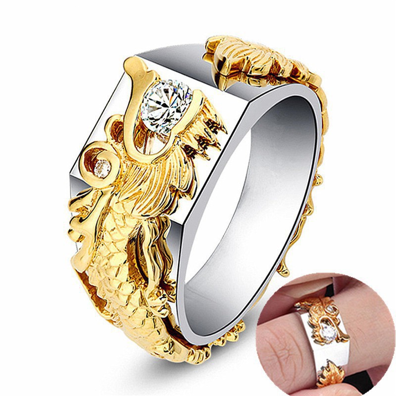 Nhẫn kim cương rồng vàng thời trang nam