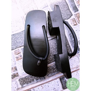 Guốc Nhật/ Geta 2 phân, 4 phân đế đen quai nhung đen/da đen