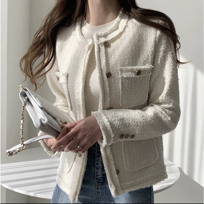 Áo Dạ Tweed Nữ Thu Đông 2 Lớp Chất Liệu Dày Dặn