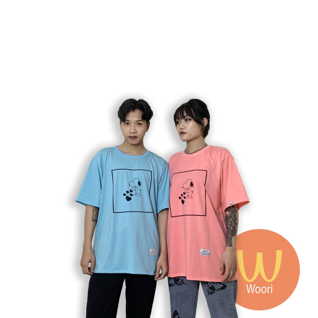 4.Woori áo thun icon dễ thương Unisex  Basic Tee  nam nữ tay lỡ form rộng Over Size