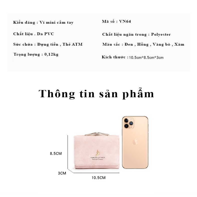 Ví nữ mini cao cấp , Ví nữ cầm tay nhỏ gọn nhiều ngăn thời trang đẹp đựng thẻ họa tiết dễ thương cute tiện lợi VN64