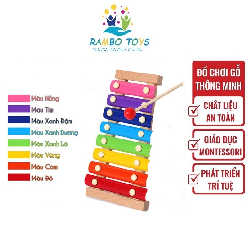 Đồ chơi gỗ đàn xylophone 8 thanh cho bé cảm thụ âm nhạc, đồ chơi gỗ an toàn cho bé Montessori