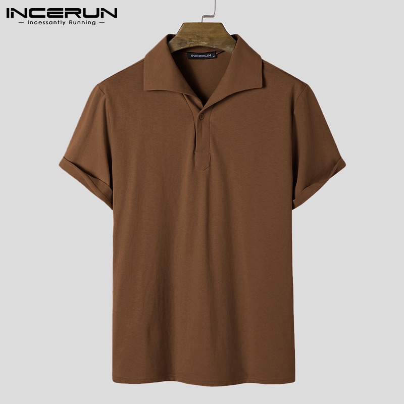 Áo thun Incerun cổ polo tay ngắn vải cotton 3 màu tùy chọn thời trang cho nam