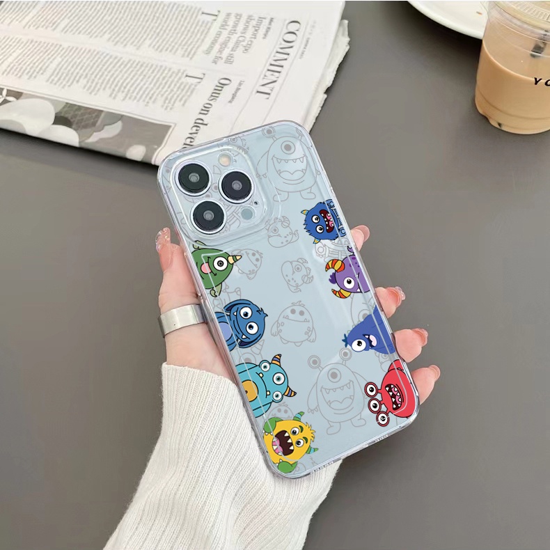 Ốp Điện Thoại TPU Gel Đệm Khí Chống Rơi Hình Gia Đình Quái Vật Màu Trong Suốt iPhone 13 Pro Max 14 12 11 XR 8 7 SE 2022
