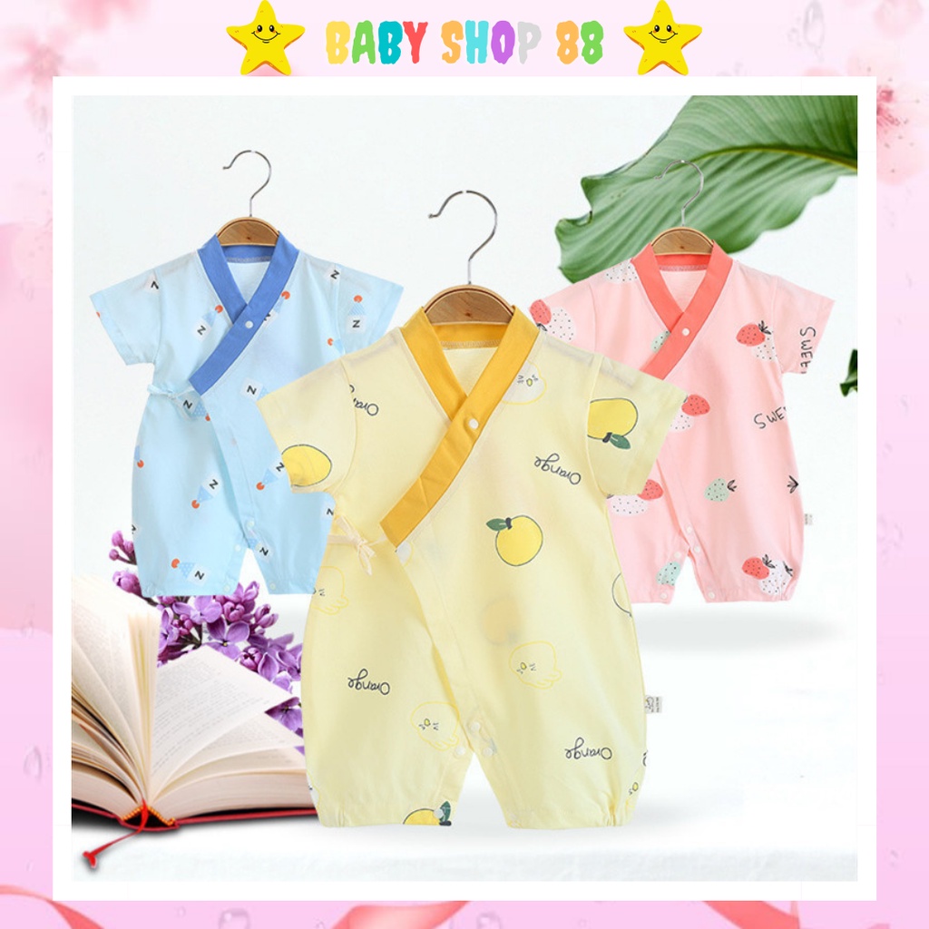 Quần áo trẻ em bộ body ngắn tay bodysuit chất cotton cho bé trai bé gái sơ sinh mẫu dây buộc