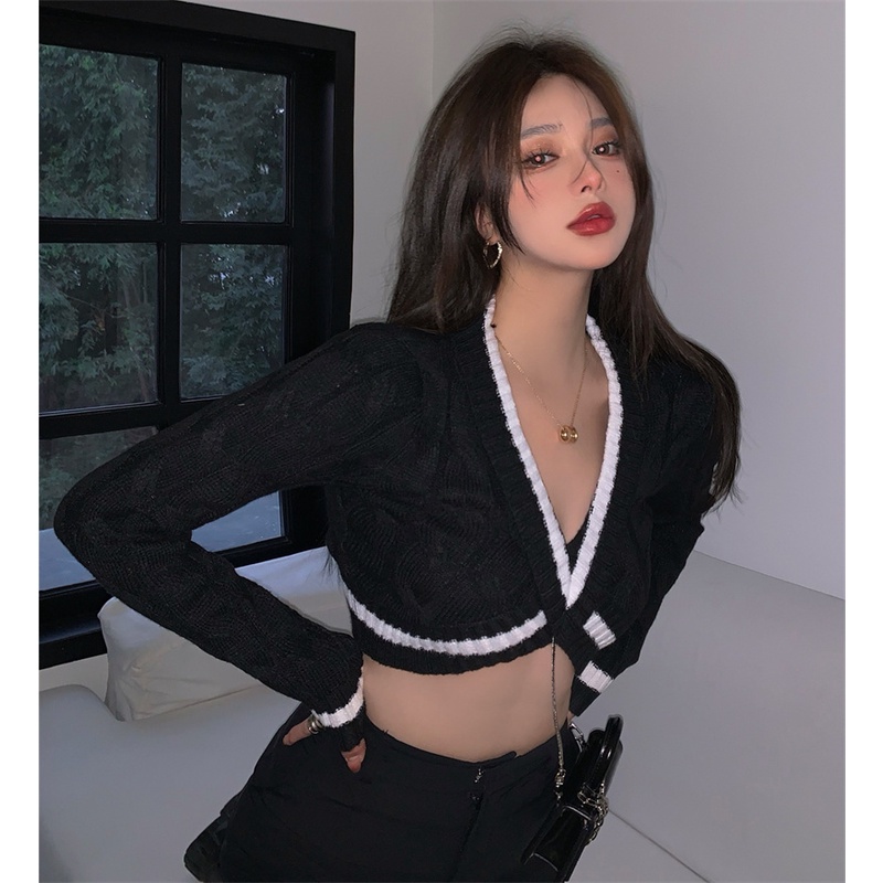 Cocory vn thời trang hàn quốc của phụ nữ sexy v-neck crop top casual all-match áo len dài tay