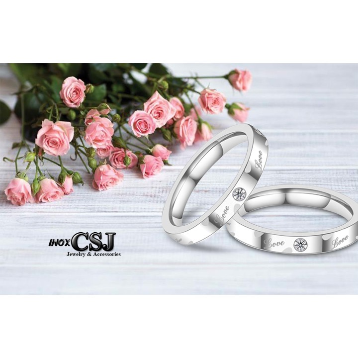 02 chiếc nhẫn cặp đôi tình nhân inox cao cấp chữ Love đính xoàn đẹp, không đen - tặng hộp đựng xinh xắn