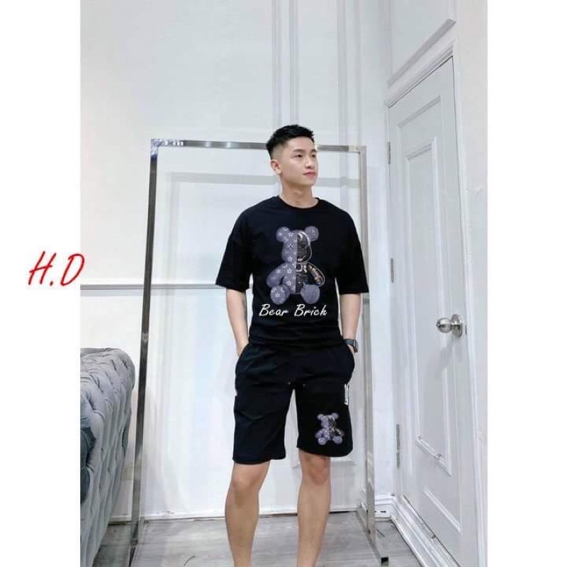 (Hàng Sẵn)Sét Bộ Áo thun Gấu Brich+ quần đùi V unisexChất cotton mịnPhong cách thể thaoĐồ ngủ mặc nhà mùa hè Nam nữ